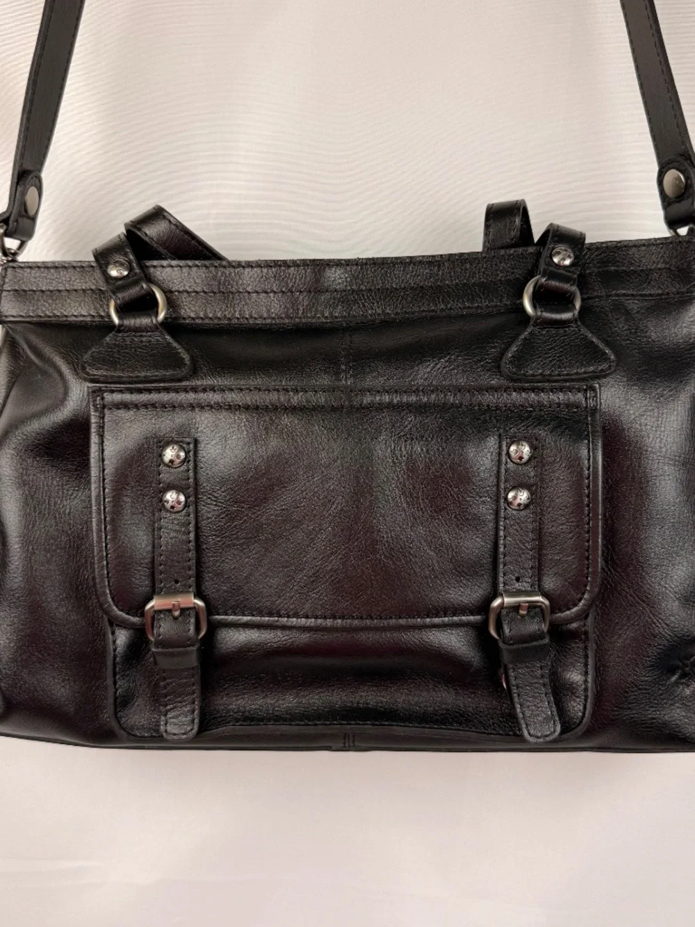 Patricia Nash Heritage Cannes Satchel Black Leather Convertible Satchel Bag
